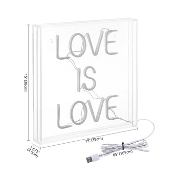Love Is Love Square Contemporary Glam Acrylic Box USB Operated LED Neon Light - JONATHAN Y